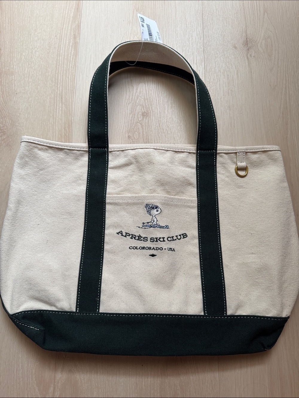 American Eagle Outfitters Cream & Dark Green Canvas Tote